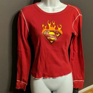 Y2K Warner Bro.s Red Super Man Long Sleeved shirt